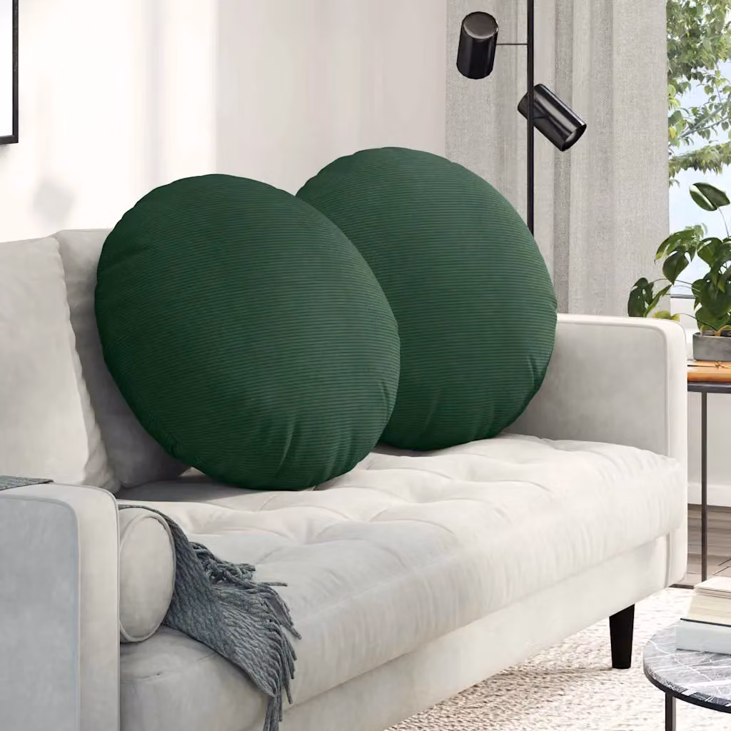 Set di 2 cuscini per seduta rotondi vidaXL in tessuto a coste verde scuro, Ø 80 cm