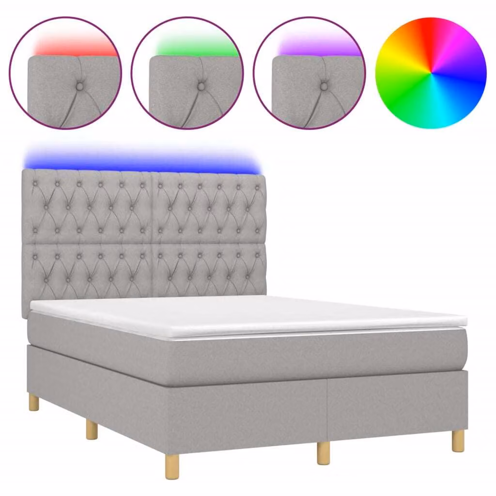 Letto a Molle Materasso e LED Grigio Chiaro 140x190 cm Tessuto
