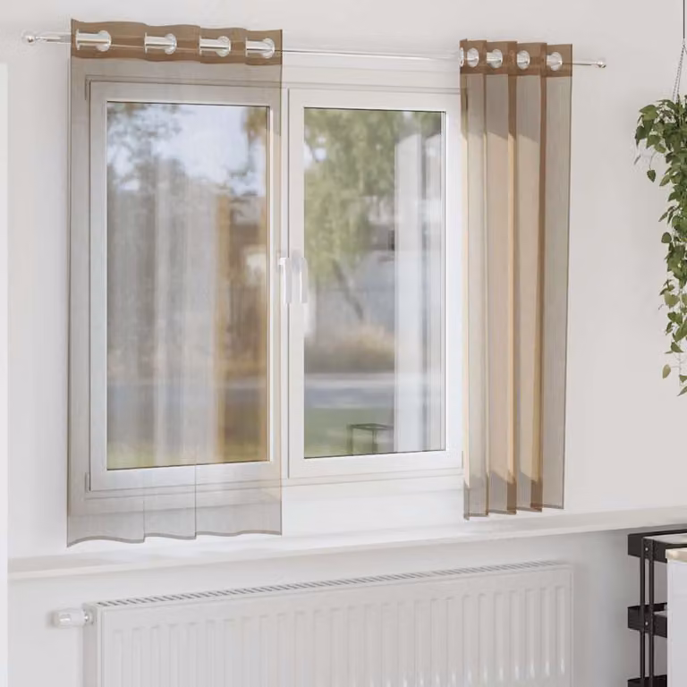 Set di 2 tende in voile semi-trasparenti vidaXL con occhielli, marrone, L: 140 cm x H: 175 cm