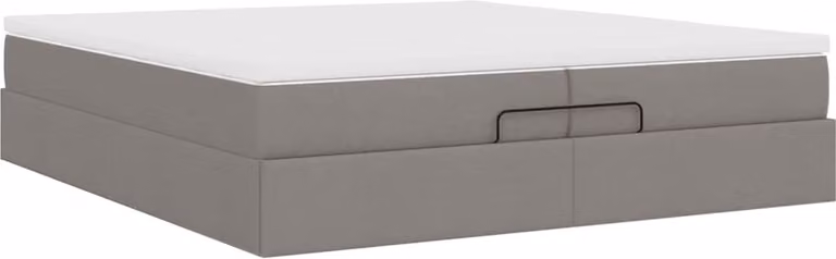 Struttura Letto Pouf con Materassi Tortora 200x200 cm Tessuto