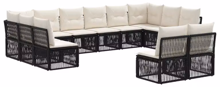 Set di divani da giardino, 12 pezzi, in rattan sintetico nero