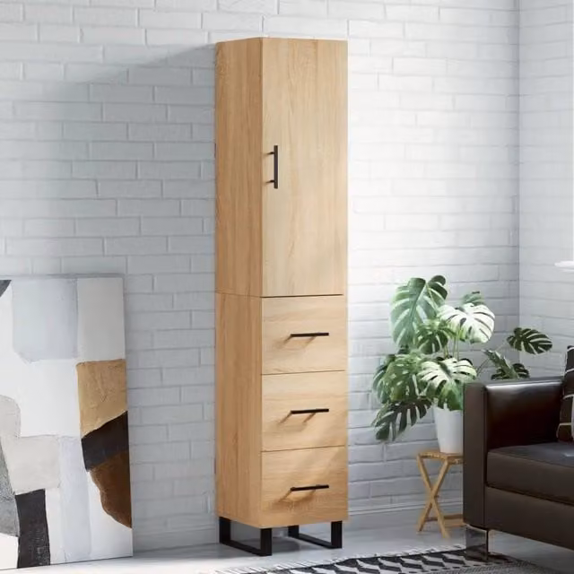 Credenza moderna vidaXL in legno e metallo color beige, sospesa a parete, L: 34,5 cm, P: 34 cm, H: 180 cm