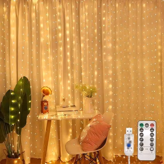 Tenda luminosa Unyqoos® 3,6 x 3 metri – 360 LED, 8 modalità di illuminazione e timer (6h/18h), grado di protezione IP44, 5 V, filo di rame, cavo di alimentazione da 5 metri – Decorazione per interni ed esterni