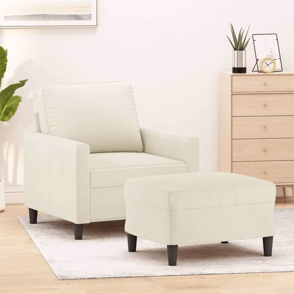 Maison Exclusive - Poltrona con poggiapiedi color crema, 60 cm, in velluto