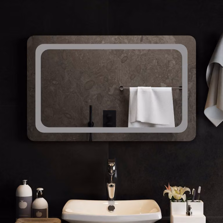 Specchio da bagno moderno vidaXL con luce LED in vetro temperato, L: 80 cm, H: 50 cm