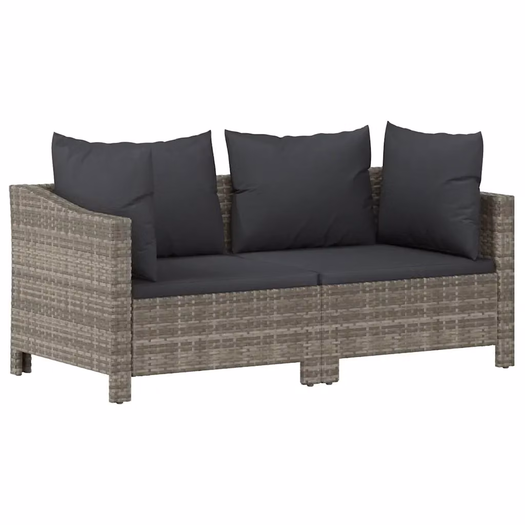 Set da giardino moderno vidaXL composto da divano a 2 posti e cuscini in tessuto grigio con struttura in metallo e rattan – 2