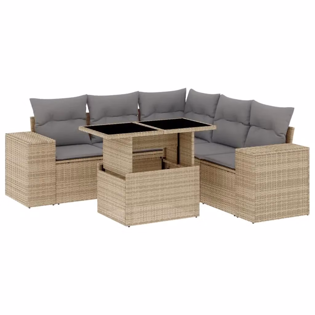 Set Divano da Giardino vidaXL 6 pz a Forma a L in Polyrattan con Cuscini Beige e Tavolino da Esterno – 2