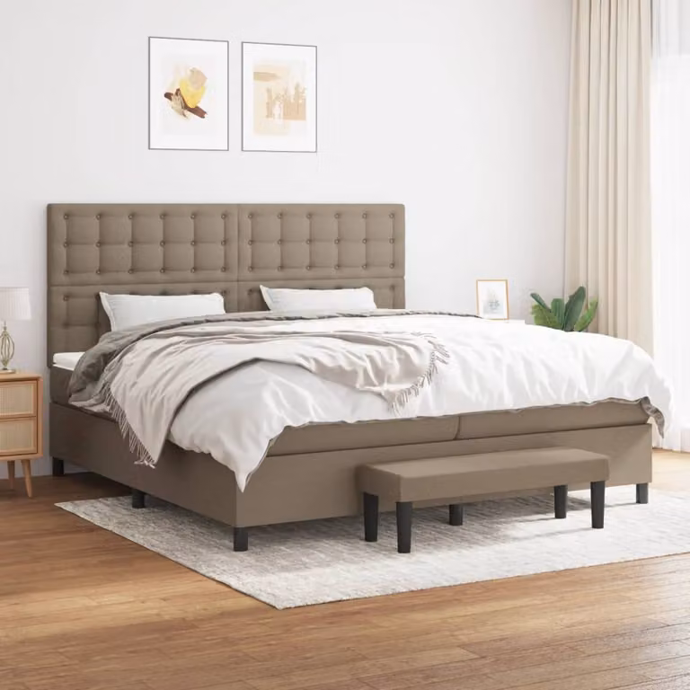 vidaXL Letto Ibrido con Giroletto a Molle e Materasso in Tessuto Beige e Bianco L/P/H: 200 x 200 x 28 cm