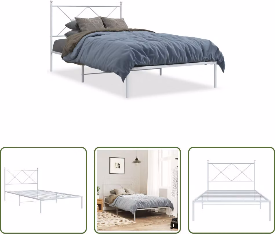The Living Store Struttura letto con testiera in metallo bianco 107x203 cm