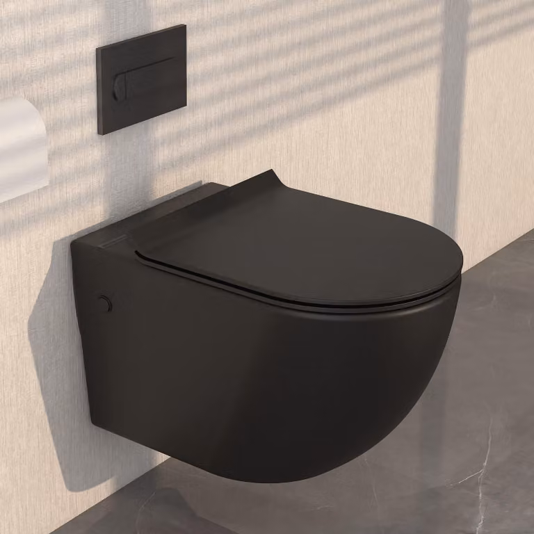 Water closet sospeso, doppio scarico, Vetroceramica, nero, 55,7 x 35,2 x 40,7 cm