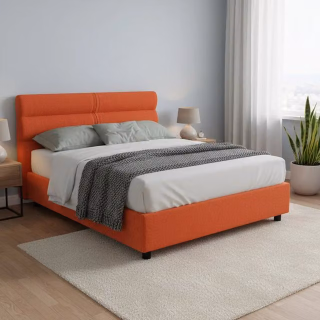 Letto Matrimoniale Briatico DMORA con Materasso Incluso, Arancione, L: 160 cm, P: 200 cm, H: 190 cm – 1
