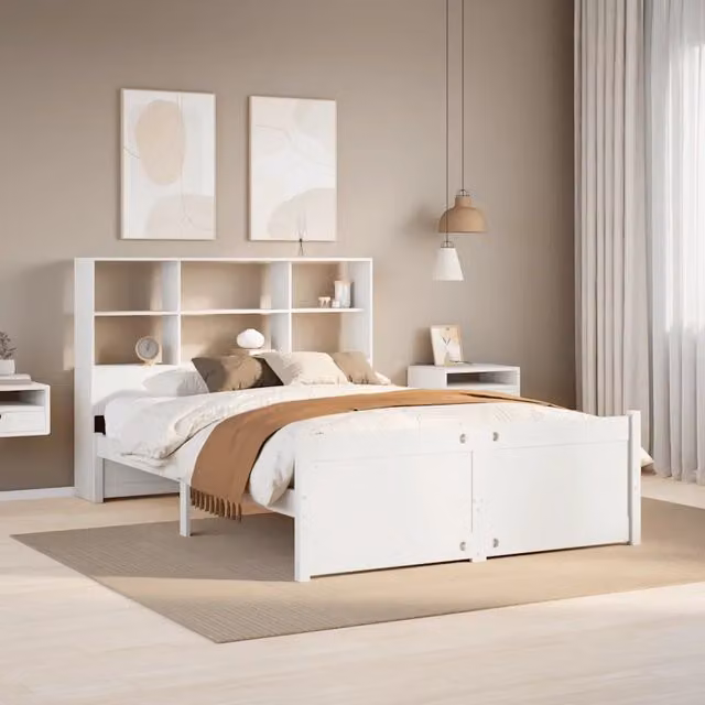 Letto Libreria senza Materasso Bianco 160x200 cm Legno di Pino 3322476