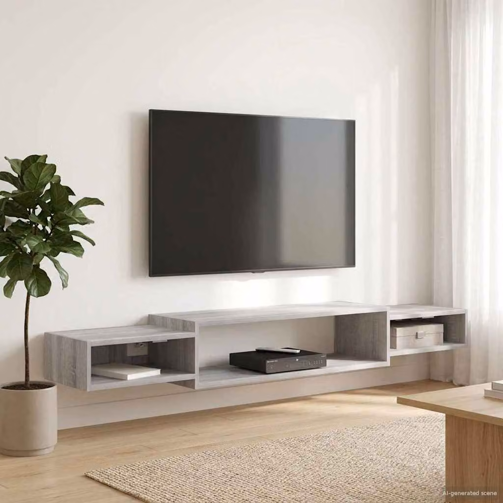 Mobile TV da parete vidaXL in stile moderno, colore grigio Sonoma, L: 180 cm, P: 28 cm, H: 21 cm