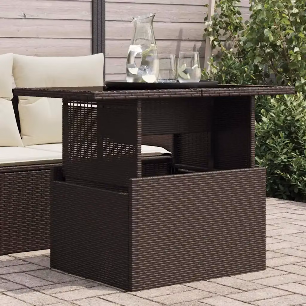 Tavolo da giardino moderno in polyrattan marrone con piano in vetro L: 100 cm, P: 55 cm, H: 73 cm – 2