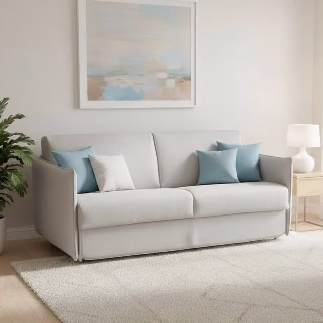 Divano Letto Cecina DMORA da 3 Posti con Rivestimento Sfoderabile in Tessuto Grigio Chiaro Made in Italy L: 200 cm, P: 95 cm