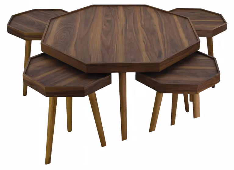 Eleganter brauner Holztischset mit Couchtisch und Beistelltischen