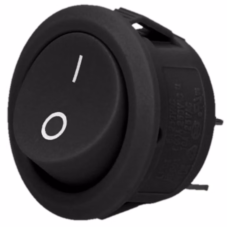 Interruttore a pulsante 230V~ 10A, rotondo, foro di 20 mm, colore nero