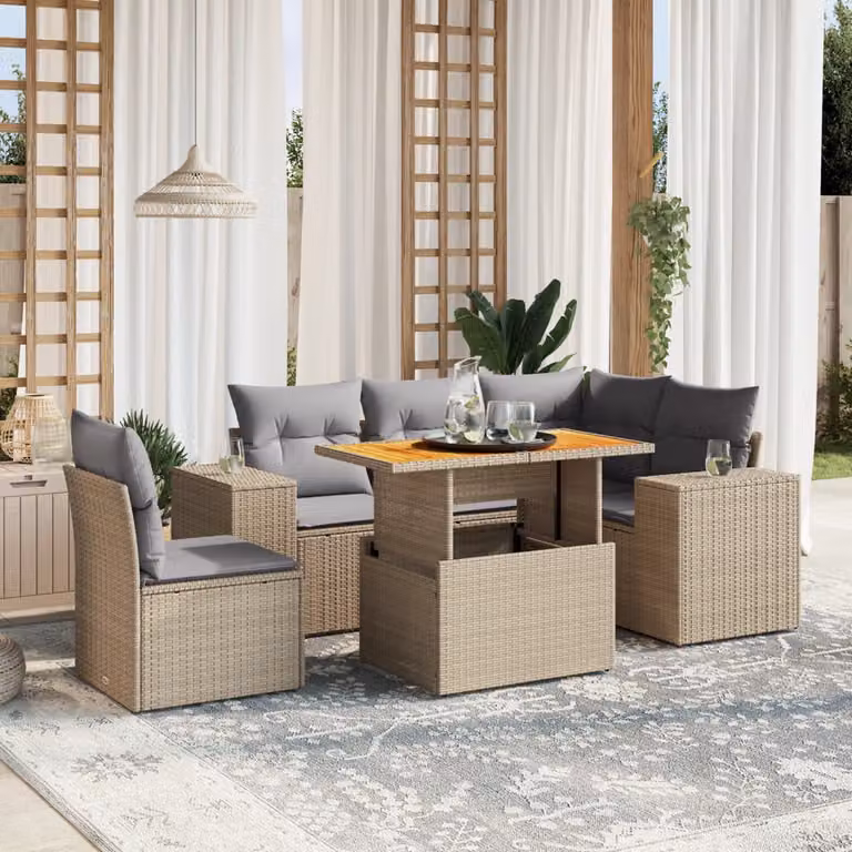 vidaXL Set Divano da Giardino 6 pz in Polyrattan con Cuscini Beige e Grigio per Esterno