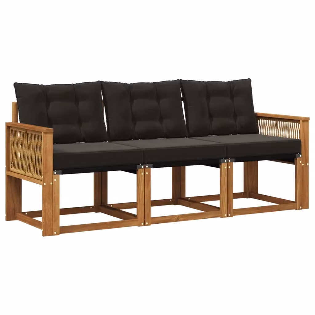 Set di divani da esterno 3 pezzi vidaXL in legno di acacia trattato, colore beige e nero, con cuscini inclusi – 2