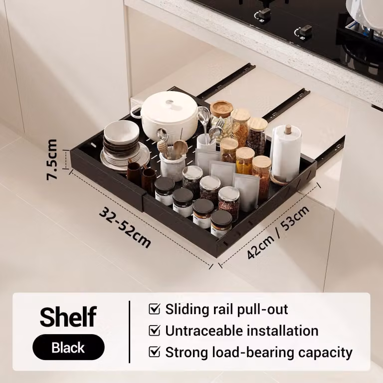 Organizer da cucina - Scaffale estraibile/portaspezie - 3 ripiani - XXL - Acciaio - Kaki scuro