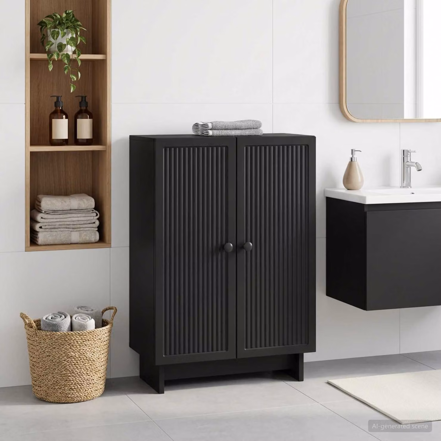 Mobiletto da bagno moderno vidaXL EDE nero L: 59,5 cm, P: 31 cm, H: 80 cm