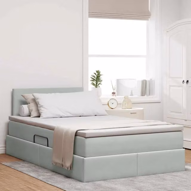 Letto con contenitore e illuminazione LED vidaXL in tessuto grigio con materasso, L/P/H: 200 x 120 x 40 cm