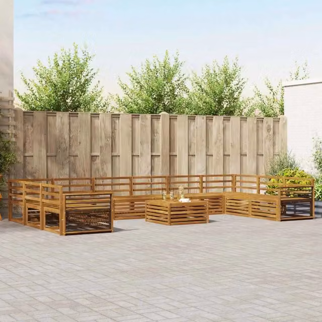 Set di divani da giardino vidaXL in legno di acacia massello marrone con cuscini, 11 pezzi
