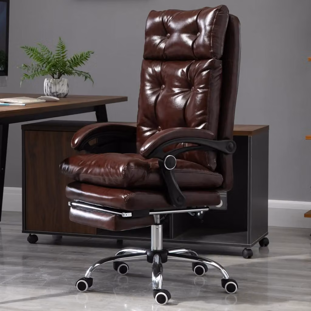 EasyComfort Sedia da Ufficio Presidenziale Ergonomica in Finta Pelle Marrone con Poggiapiedi Estraibile e Reclinazione 135° – 2