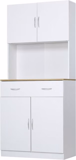 Credenza da cucina moderna HOMCOM in legno bianco con armadietti a 2 ante e cassetto, L: 80 cm, P: 40 cm, H: 180 cm