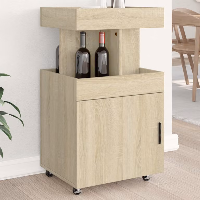 Carrello Bar vidaXL in Legno Multistrato Rovere Sonoma, Colore Marrone e Beige, L 50 cm x P 41 cm x H 89 cm