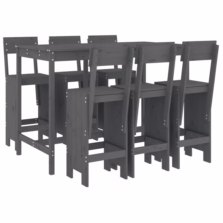 Set Bar da Giardino 7 pz Grigio in Legno Massello di Pino