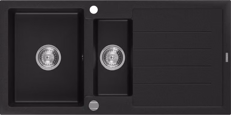 Mexen Andres lavello in granito 1,5-vasche con scolapiatti 1000 x 500 mm, nero, sifone cromato - 6515101510-77