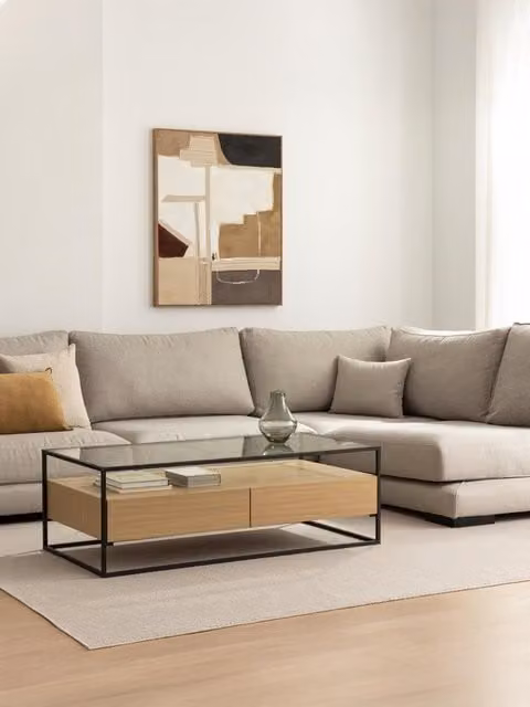 Tavolino da salotto Cassia Kenay Home con piano in vetro trasparente e struttura in metallo nero, L/P/H: 120 x 40 x 40 cm