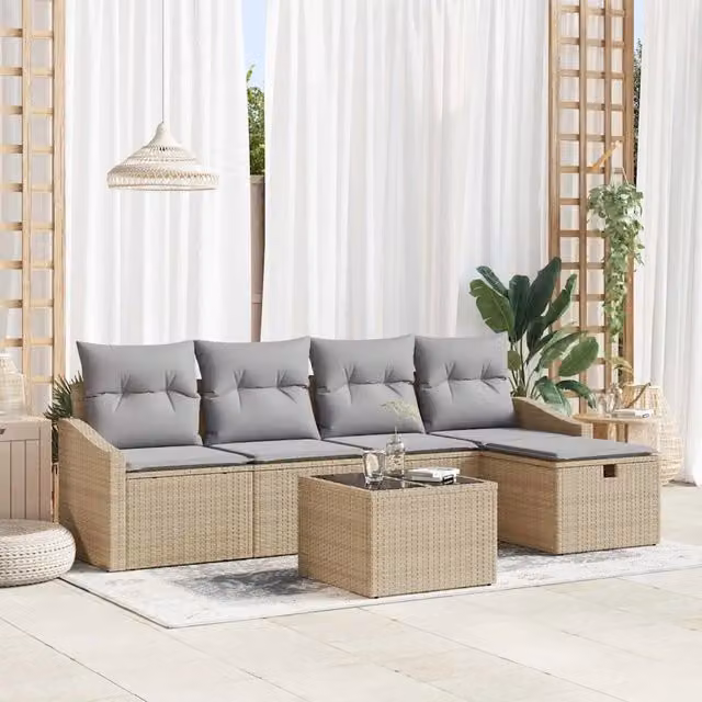 Set di divani 6 pz Beige polyrattan 3359269