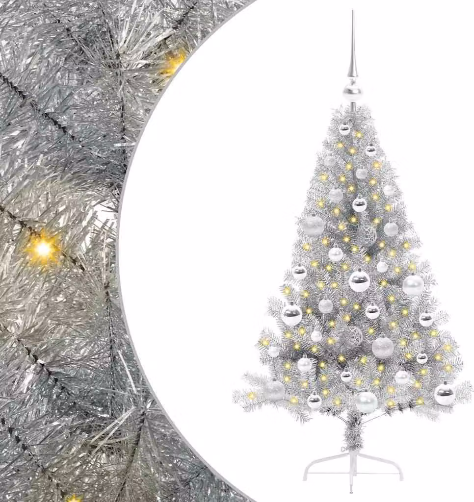 Albero di Natale artificiale preilluminato argento da 120 cm