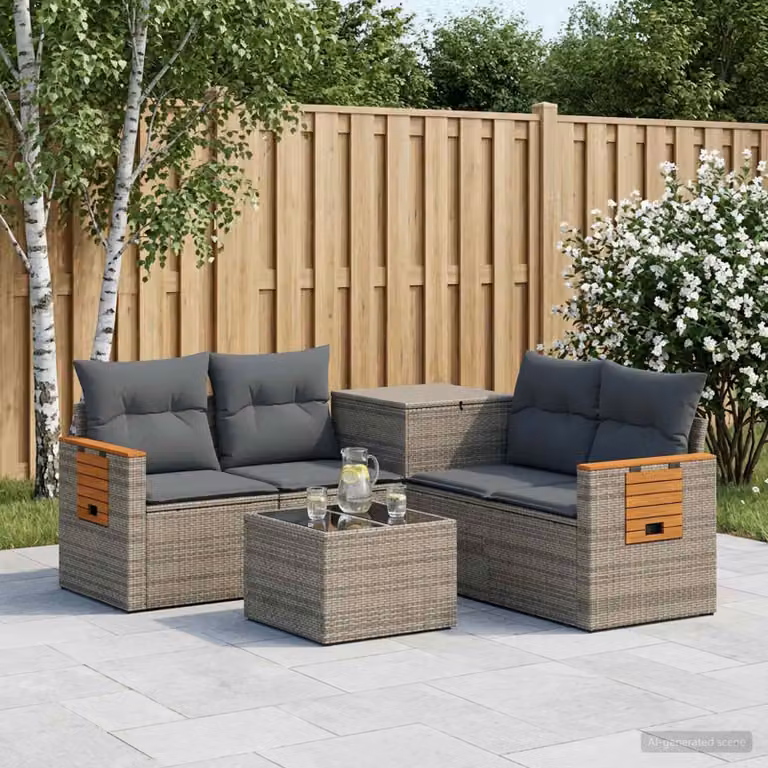 Set di divani da giardino vidaXL in polyrattan con tavolino da caffè, composizione a L con 6 pezzi, colore grigio e antracite