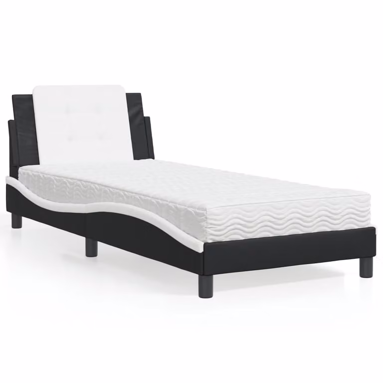 Letto con Materasso vidaXL Zadar Nero e Bianco in Similpelle e Tessuto L/P/H: 80 x 200 cm
