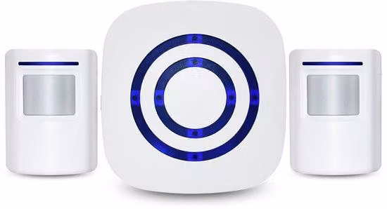 Rilevatore di movimento wireless - Rilevatore di movimento con sensore - Per negozi e abitazioni - 2 trasmettitori e 1 ricevitore (bianco)