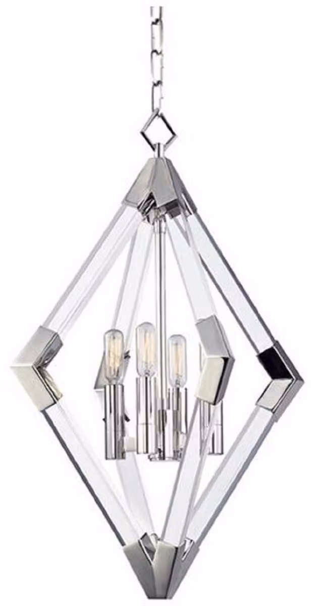 Casa Padrino, lampada a sospensione in argento 43,8 x 43,8 x H. 61 cm - Lampada a sospensione con cornice a diamante in acrilico e accenti in metallo