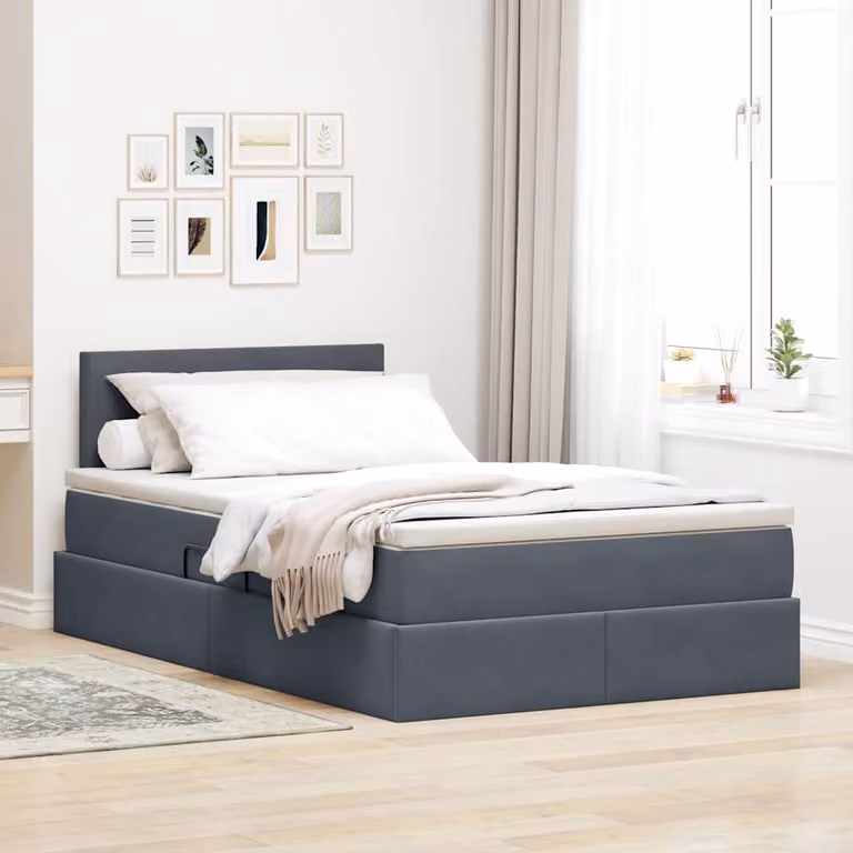 Letto con contenitore e illuminazione LED vidaXL in tessuto grigio con materasso a molle L/P/H: 200 x 120 x 78 cm