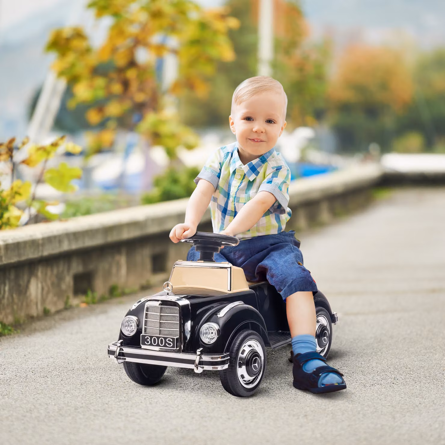 Porteur per bambini AIYAPLAY Mercedes-Benz 300S nero con spazio di stivaggio sotto il sedile – 2