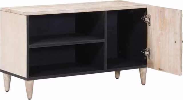 Mobile TV moderno DESIGN IN in legno di mango massello bianco L: 80 cm, P: 33 cm, H: 46 cm