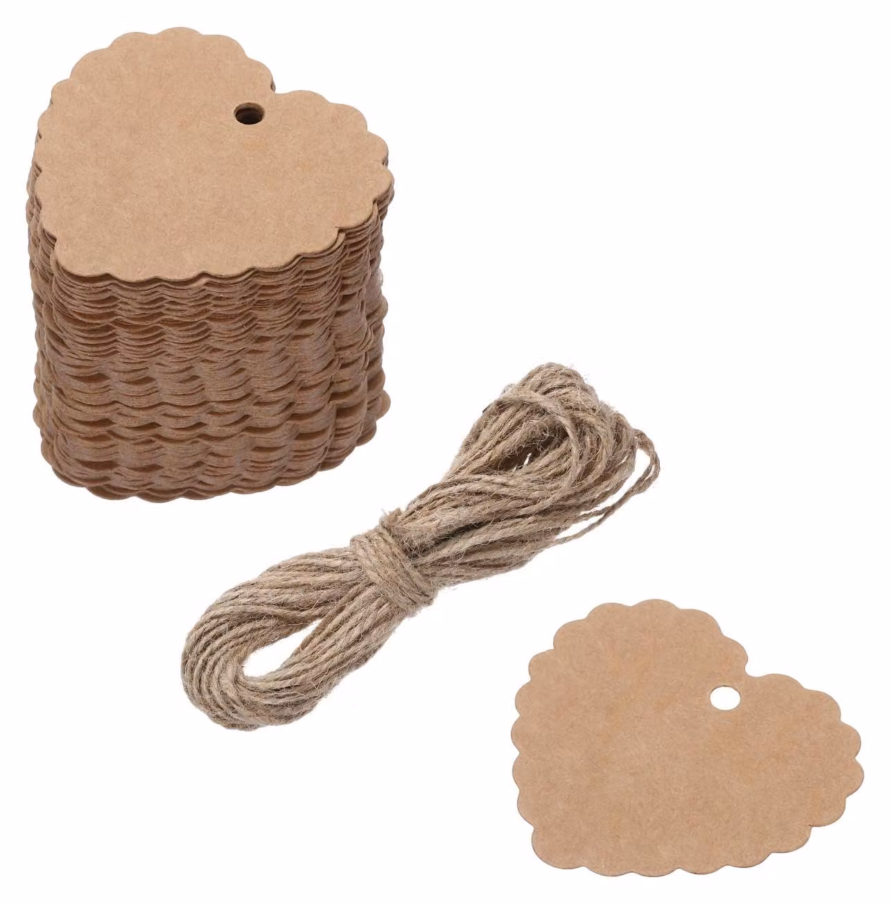100 etichette regalo in carta kraft a forma di cuore, con corda di iuta da 10 metri