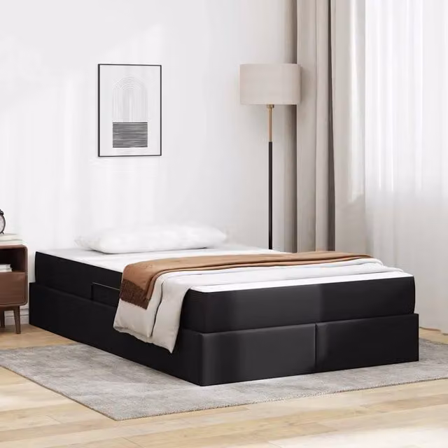 vidaXL Letto con contenitore e materasso ibrido in ecopelle nera L 120 cm x P 200 cm x H 43,5 cm