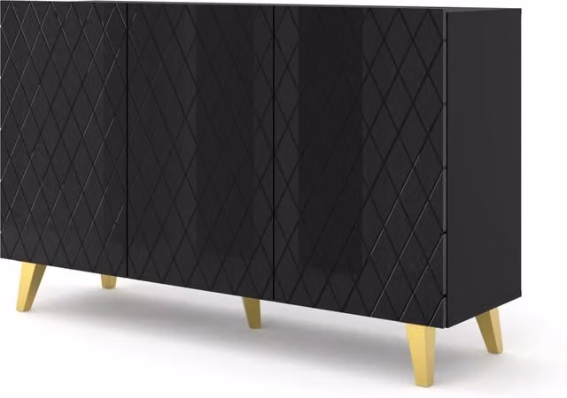 Mobile Duna Com 145 3D Bim Furniture Nero e Oro con Finitura Lucida per Soggiorno
