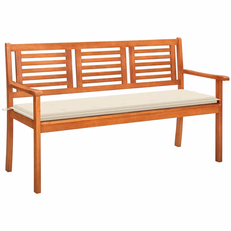 panca da giardino a 3 posti con cuscino 150 cm in legno massiccio di eucalipto