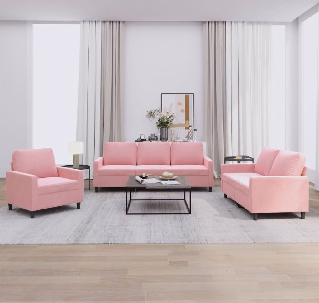 Maison Exclusive - Set divano a 3 pezzi con cuscini in velluto rosa