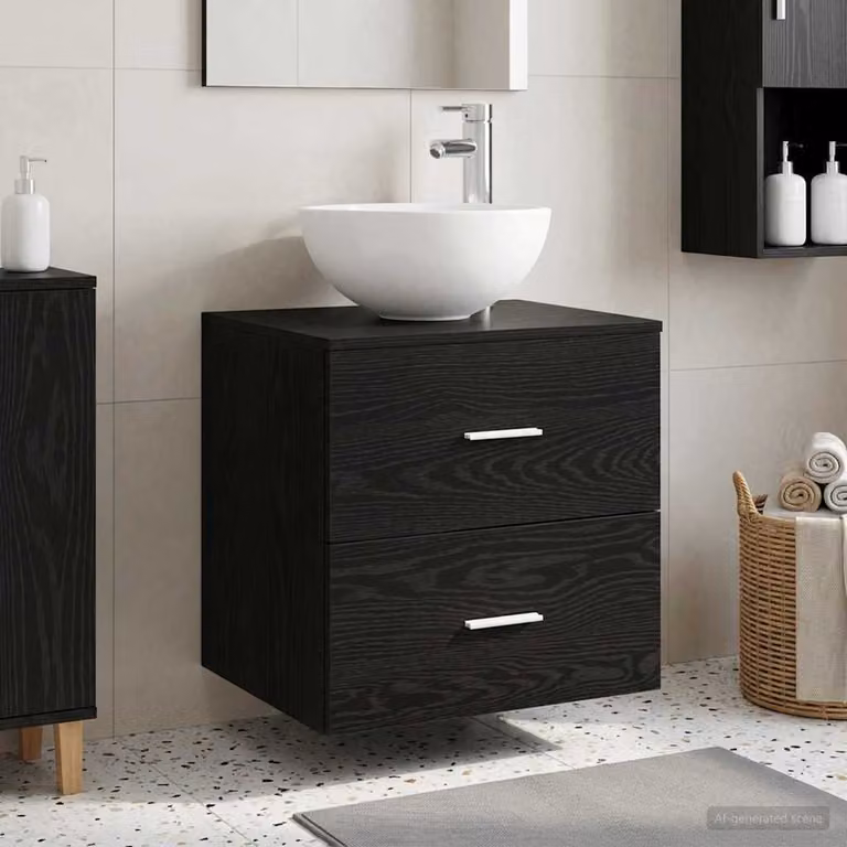 Mobiletto con Lavabo a Parete Moderno vidaXL in Nero Opaco con Cassetti e Ante L/P/H: 49,5 x 35 x 63 cm