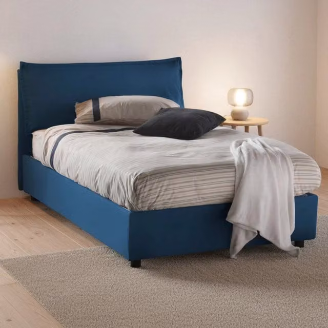 Letto Arnaldo Talamo Italia, Piazza e Mezza, Blu, con contenitore a sollevamento, L/P/H: 120 x 200 cm – 1