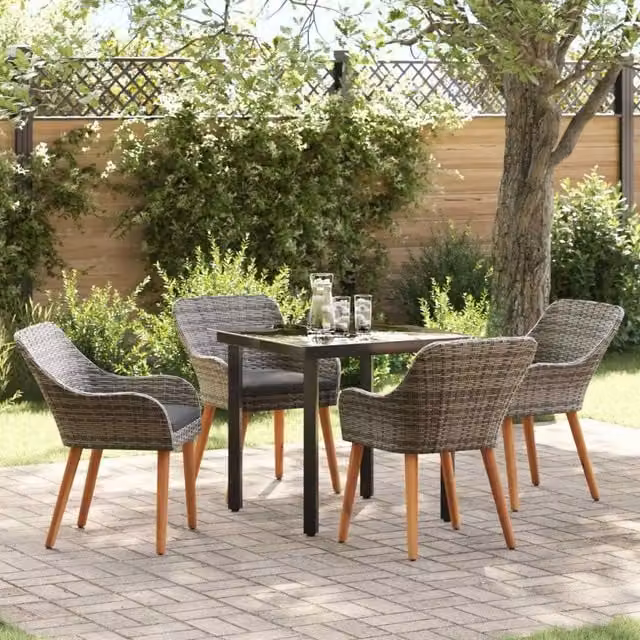 Set da Pranzo per Giardino 5 pz Grigio polyrattan 3261685